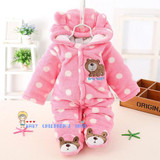 Newborn Baby Rompers 2017 Winter Warm Girls Clothing Coral Fleece Boy Clothes Cartoon Bear Hooded Down Snowsuit Infant Jumpsuits
