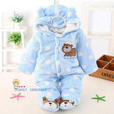 Newborn Baby Rompers 2017 Winter Warm Girls Clothing Coral Fleece Boy Clothes Cartoon Bear Hooded Down Snowsuit Infant Jumpsuits