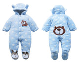 Newborn Baby Rompers 2017 Winter Warm Girls Clothing Coral Fleece Boy Clothes Cartoon Bear Hooded Down Snowsuit Infant Jumpsuits