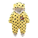 Newborn Baby Rompers 2017 Winter Warm Girls Clothing Coral Fleece Boy Clothes Cartoon Bear Hooded Down Snowsuit Infant Jumpsuits