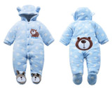 Newborn Baby Rompers 2017 Winter Warm Girls Clothing Coral Fleece Boy Clothes Cartoon Bear Hooded Down Snowsuit Infant Jumpsuits
