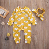 Newborn Baby Kids Girls Clothes Jumpsuit Rompers Long Sleeve Cotton Outfits Headband Baby Girl 0-18M