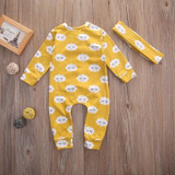 Newborn Baby Kids Girls Clothes Jumpsuit Rompers Long Sleeve Cotton Outfits Headband Baby Girl 0-18M