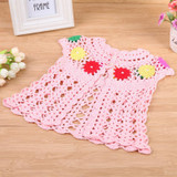 Newborn Baby Girls Waistcoat European Hollowed-Out Handmade Knitted Cardigan Tops Pink Pearl Vest Newborn Spring Clothes