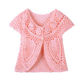 Newborn Baby Girls Waistcoat European Hollowed-Out Handmade Knitted Cardigan Tops Pink Pearl Vest Newborn Spring Clothes