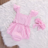Newborn Baby Girls Rompers Lace Floral Jumpsuit + Headband 2pcs Outfits Sunsuit Clothes
