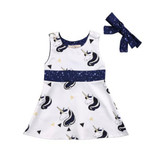 Newborn Baby Girls Dress Cute Unicorn Princess Dress Baby Girls Party Wedding Dress+Headband Set