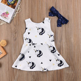 Newborn Baby Girls Dress Cute Unicorn Princess Dress Baby Girls Party Wedding Dress+Headband Set