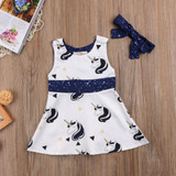 Newborn Baby Girls Dress Cute Unicorn Princess Dress Baby Girls Party Wedding Dress+Headband Set