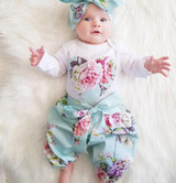 Newborn Baby Girls Clothes Sets Tops Bodysuist Long Sleeve Floral Pants Headbands 3pcs Cotton Outfits Clothing Set