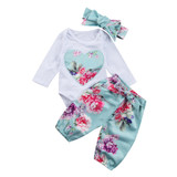 Newborn Baby Girls Clothes Sets Tops Bodysuist Long Sleeve Floral Pants Headbands 3pcs Cotton Outfits Clothing Set