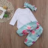 Newborn Baby Girls Clothes Sets Tops Bodysuist Long Sleeve Floral Pants Headbands 3pcs Cotton Outfits Clothing Set