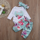 Newborn Baby Girls Clothes Sets Tops Bodysuist Long Sleeve Floral Pants Headbands 3pcs Cotton Outfits Clothing Set