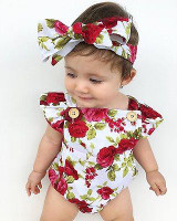 Newborn Baby Girls Clothes Flower Jumpsuit Romper + Headband Outfits