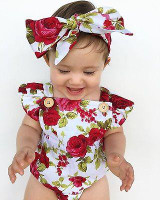Newborn Baby Girls Clothes Flower Jumpsuit Romper + Headband Outfits