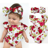 Newborn Baby Girls Clothes Flower Jumpsuit Romper + Headband Outfits