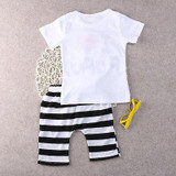 2pcs Toddler Infant Baby Boys Girls Short Sleeve T-shirt Tops+ Stripe Short Pants Outfits set