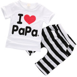 2pcs Toddler Infant Baby Boys Girls Short Sleeve T-shirt Tops+ Stripe Short Pants Outfits set
