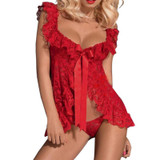 2pcs Sexy Women Lady Lace Lingerie Babydoll Chemise Dress Ladies Sleepwear Set