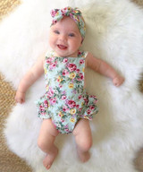 2PCS Set Newborn Floral Baby Girl Clothes 2017 Summer Sleeveless Cotton Ruffles Romper Baby Bodysuit +Headband Outfits Sunsuit