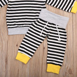 2PCS Set Newborn Baby Striped Clothes 2017 Autumn Long Sleeve Hooded Sweatshirt Tops+Pant Outfit Toddler Kids Clothing Tracksuit