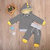 2PCS Set Newborn Baby Striped Clothes 2017 Autumn Long Sleeve Hooded Sweatshirt Tops+Pant Outfit Toddler Kids Clothing Tracksuit