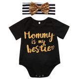 2PCS Set Newborn Baby Girls Clothes 2017 Summer Short Sleeve Baby Romper +Bow Headband Outfit Mommy is the Bestie Bebek Giyim