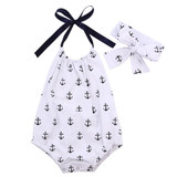 2PCS Newborn Kids Baby Girl Clothes Anchor Sleeveless Bodysuit Jumpsuit Playsuit+ Headband Outfits