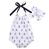 2PCS Newborn Kids Baby Girl Clothes Anchor Sleeveless Bodysuit Jumpsuit Playsuit+ Headband Outfits