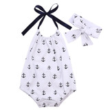 2PCS Newborn Kids Baby Girl Clothes Anchor Sleeveless Bodysuit Jumpsuit Playsuit+ Headband Outfits