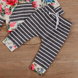 2pcs Newborn Baby Girls Clothes Sets Hooded T-shirt Tops Long Sleeve Hooded Striped Flower Pants Outfits Set Clothing
