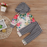 2pcs Newborn Baby Girls Clothes Sets Hooded T-shirt Tops Long Sleeve Hooded Striped Flower Pants Outfits Set Clothing