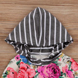 2pcs Newborn Baby Girls Clothes Sets Hooded T-shirt Tops Long Sleeve Hooded Striped Flower Pants Outfits Set Clothing