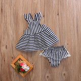 2pcs Newborn Baby Girls Clothes Infant Kids Summer Striped Dress Top + Briefs Outfit Toddler Kids Clothing Set 0-24M