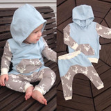 2Pcs Newborn Baby Girls Boys Clothes Set Long Sleeve Hooded Coat Tops Deer Pants Baby Boy Outfits Set