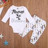 2Pcs Newborn Baby Clothing Cute Toddler Baby Infant Unicorn Romper + Long Pants Outfits Clothes Set