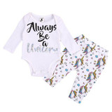 2Pcs Newborn Baby Clothing Cute Toddler Baby Infant Unicorn Romper + Long Pants Outfits Clothes Set