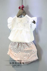 2Pcs Lace set baby clothes 2017 Summer Toddler Kids Baby Girls Outfits Clothes Lace Tops+Floral Pants Shorts outfits Set