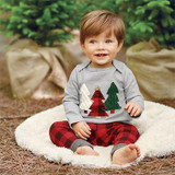 2PCS Kids 1-6Y Baby Boys Tree Print Christmas Clothes Set Long Sleeve T-shirt+Plaid Red Pants 2PCS Outfits 2PCS Kids 1-6Y Baby Boys Tree Print Christmas Clothes Set Long Sleeve T-shirt+Plaid Red Pants 2PCS Outfits