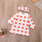 2Pcs Fashion Baby Girl Dress Newborn Baby Girls Pajamas Cotton Fox Dress Headband Outfit Cute Sets Clothes
