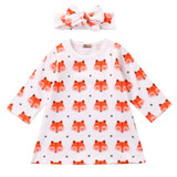 2Pcs Fashion Baby Girl Dress Newborn Baby Girls Pajamas Cotton Fox Dress Headband Outfit Cute Sets Clothes