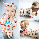 2Pcs Fashion Baby Girl Dress Newborn Baby Girls Pajamas Cotton Fox Dress Headband Outfit Cute Sets Clothes
