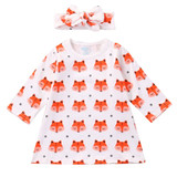 2Pcs Fashion Baby Girl Dress Newborn Baby Girls Pajamas Cotton Fox Dress Headband Outfit Cute Sets Clothes