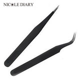 2pcs Black Straight + Curved Nail Art False Fake Eye Lashes Eyelash Extension Tweezers Nippers Pointed Clip Nail Art Tool