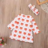 2Pcs Baby Girl Fox Dress Newborn Baby Girls Pajamas Cotton Dress Headband Outfit Cute Sets Clothes
