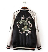 Reversible Coat Embroidery Flower Phoenix Bird Short Jacket 2016 New Women Contrast sleeve Bomber Jacket Coat Pilots Outerwear