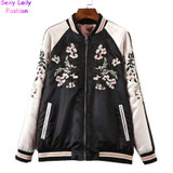 Reversible Coat Embroidery Flower Phoenix Bird Short Jacket 2016 New Women Contrast sleeve Bomber Jacket Coat Pilots Outerwear