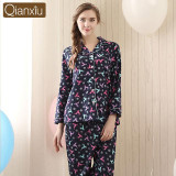 Qianxiu Spring Pajamas for women 100% Cotton Long-sleeve Sleepwear Suit female Pijama suits