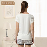 Qianxiu Sleepwear Suit Knitted Cotton Pajama Set For Women Modal Stripes Women Pijamas