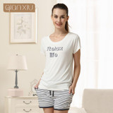 Qianxiu Sleepwear Suit Knitted Cotton Pajama Set For Women Modal Stripes Women Pijamas